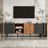 Mid Century TV Stand With 3 Cabinets, Media Console Table For Tvs Up To 70'', Entertainment Center With Storage For Living Room - Black / Brown - Furniture Home Direct