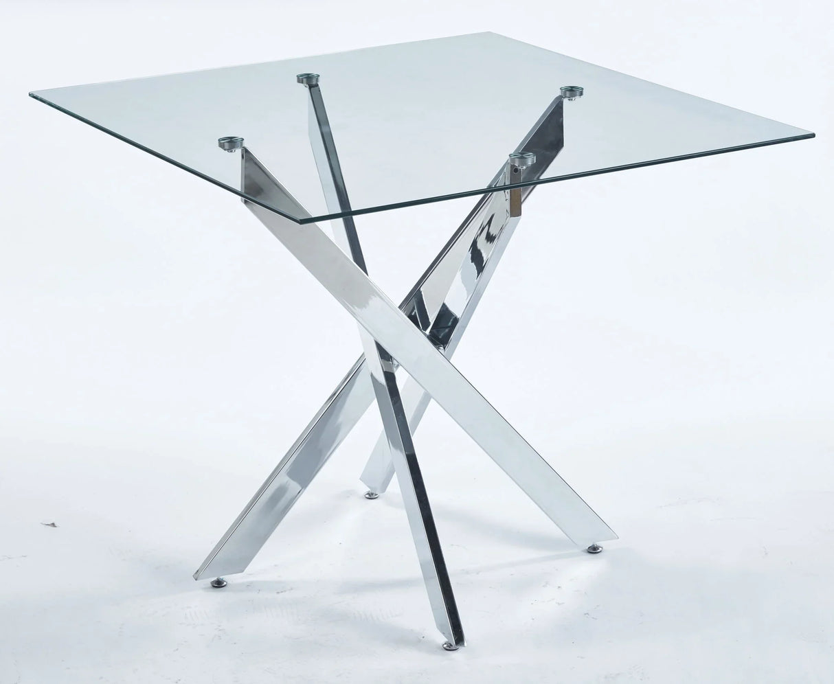 Dining Table With Cross Metal Leg And Tempered Glass, Modern Space Saving Kitchen Table For Living Room Legs, Square Table - Furniture Home Direct