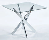 Dining Table With Cross Metal Leg And Tempered Glass, Modern Space Saving Kitchen Table For Living Room Legs, Square Table - Furniture Home Direct