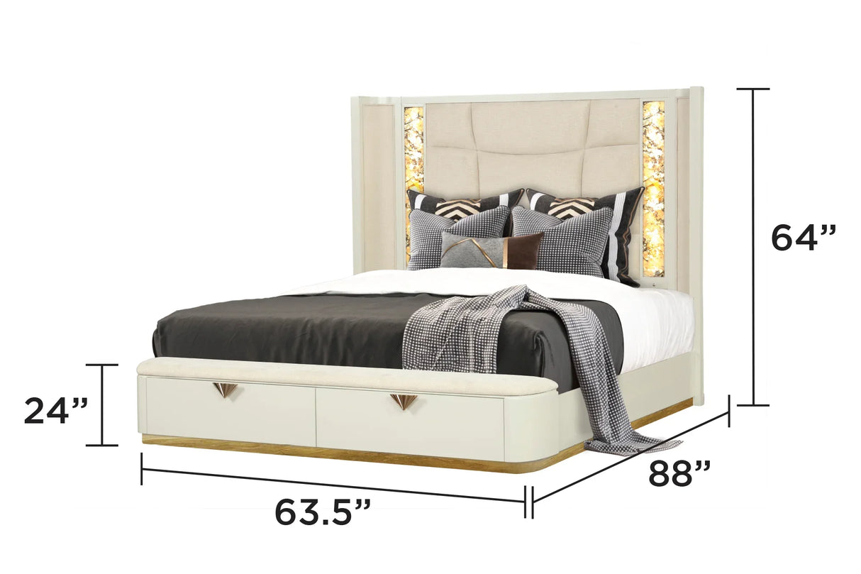 Queen Bedroom Set Modern Upholstered 4 Piece Soft Beige - Furniture Home Direct