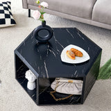 Hexagonal Coffee Table With Characteristic Pattern Stickers And Multi-Hole Design For Extra Storage - Furniture Home Direct