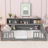 Floor Bed With Side Bookcase, Shelves, Guardrails - Furniture Home Direct