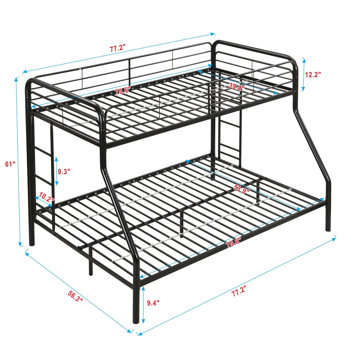 Modern Twin Over Full Metal Bunk Bed With Trundle And Dual Side Ladder And Metal Design - Black / Brown - Furniture Home Direct
