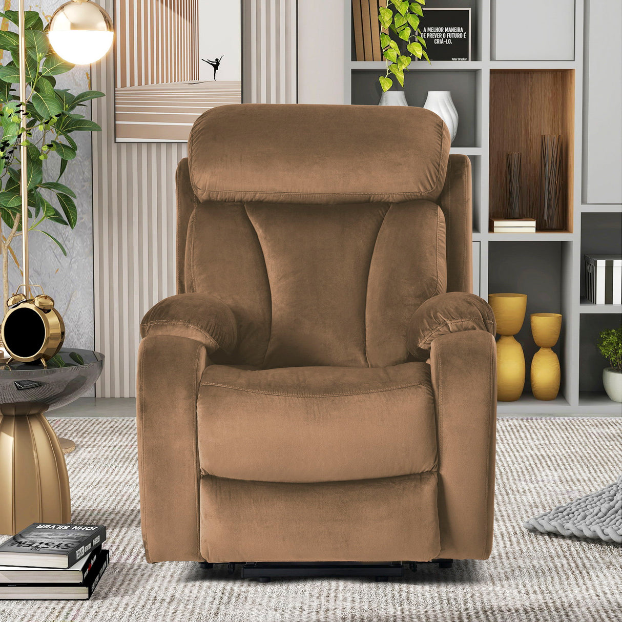 Power Lift Recliner Chair, Remote Control, Brown Cashmere