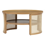 Round Coffee Table With Storage Caned Sides Natural - Furniture Home Direct