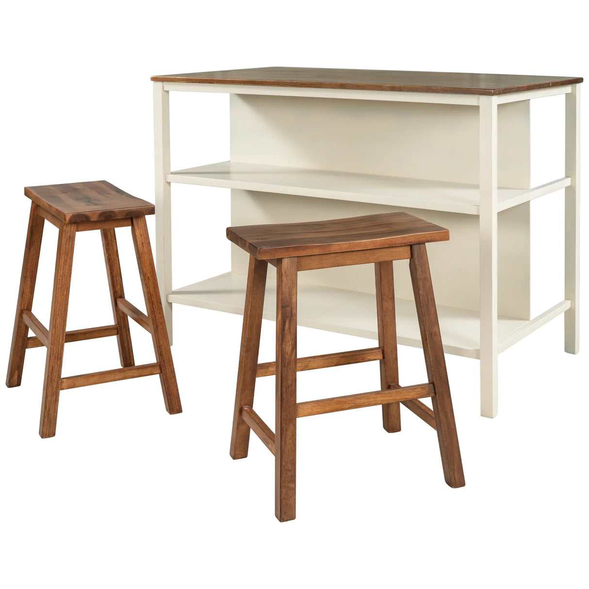 Kitchen Island Set With Stools 45 Inch Top Walnut Off White - Furniture Home Direct