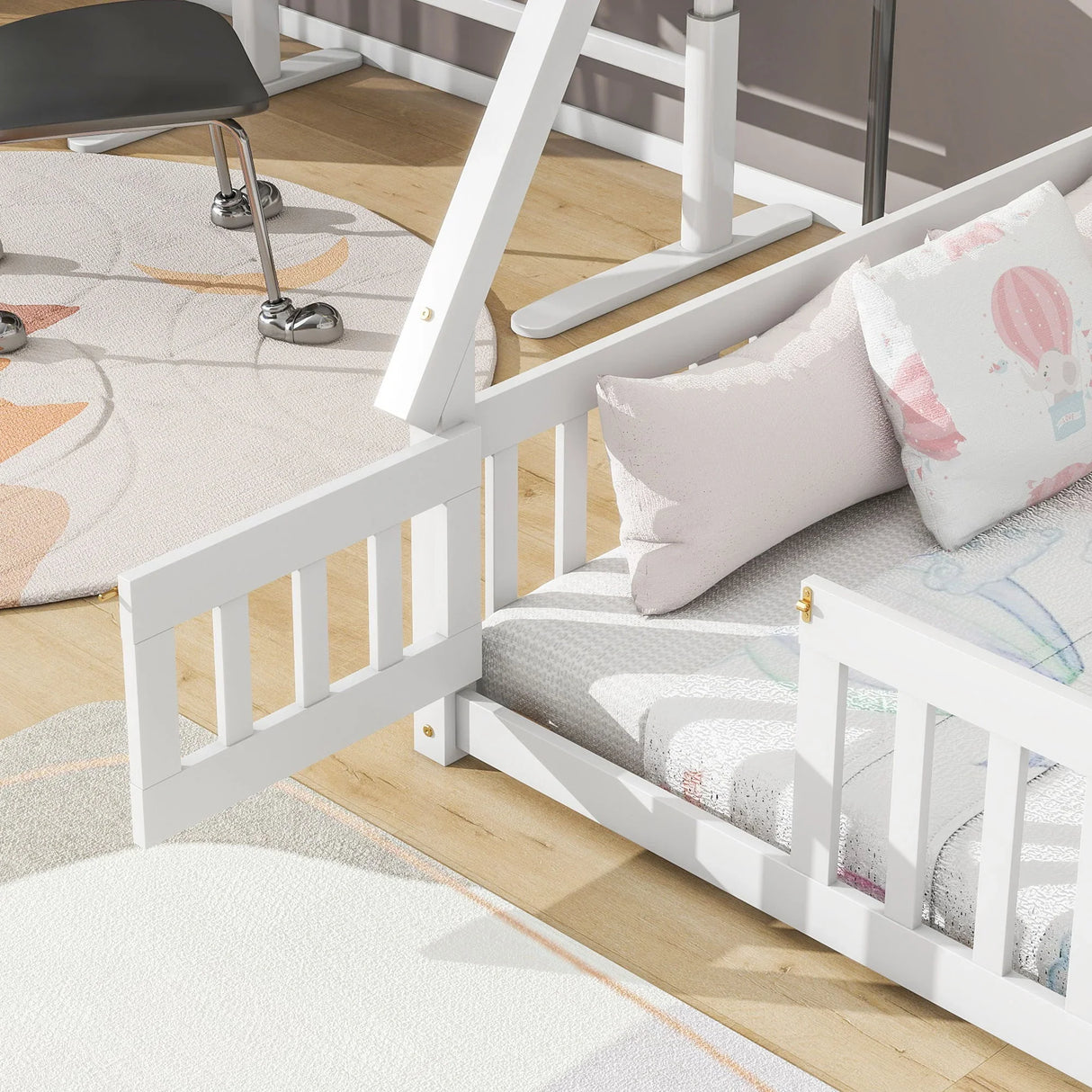 Tent-Shaped Floor Bed, With Guardrails, Slats, Door - Furniture Home Direct