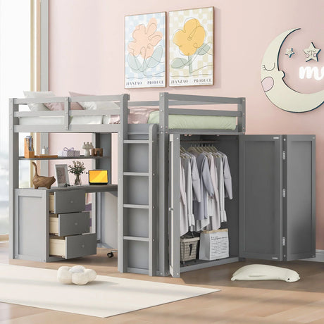 Loft Bed With Drawers, Desk, And Wardrobe - Furniture Home Direct