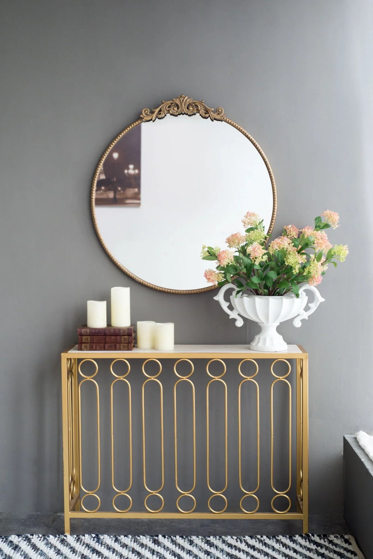Classic Design Mirror With Baroque Inspired Frame For Bathroom, Entryway Console Lean Against Wall - Furniture Home Direct