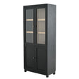 Mid Century Modern Style Tall Display Cabinet With Glass Doors For Collectibles - Black - Furniture Home Direct