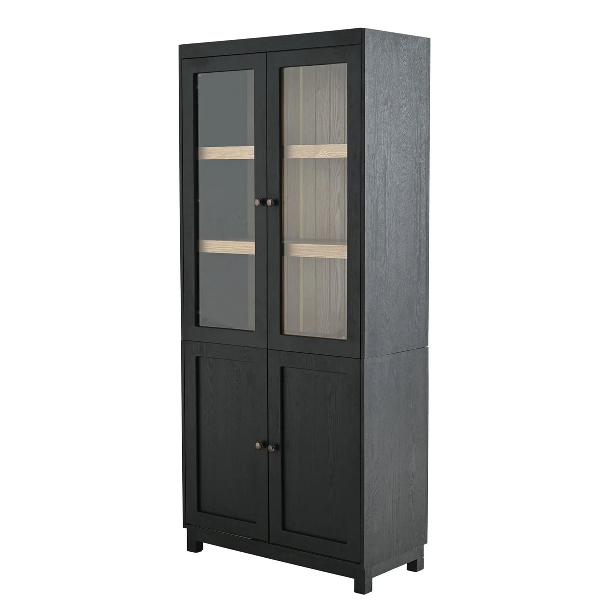 Mid Century Modern Style Tall Display Cabinet With Glass Doors For Collectibles - Black - Furniture Home Direct