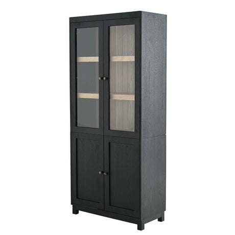 Mid Century Modern Style Tall Display Cabinet With Glass Doors For Collectibles - Black - Furniture Home Direct
