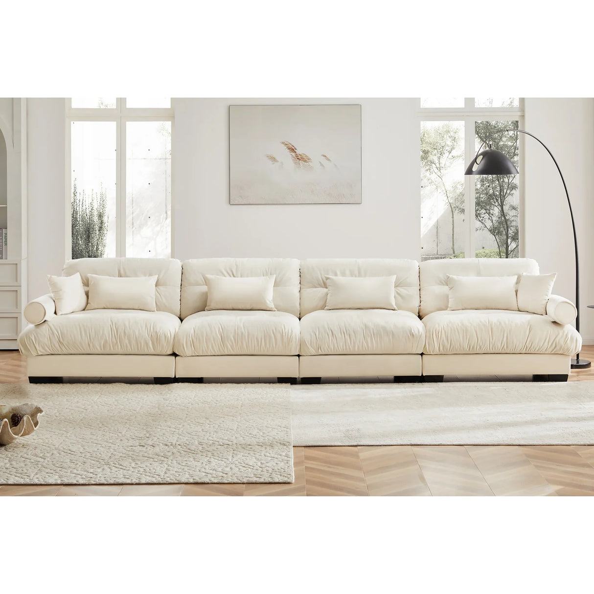 Oversized Modular Velvet Sofa - Cream - Furniture Home Direct