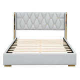 Full Size Upholstered Platform Bed Metal Strips Off White - Furniture Home Direct