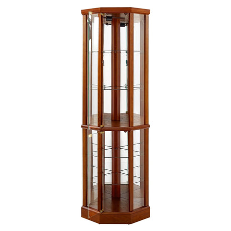 6 Shelf Lighted Corner Curio Cabinet With Adjustable Tempered Glass Shelves And Mirror Back (E26 Light Bulb Not Included) - Furniture Home Direct