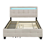 Upholstered Platform Bed With LED Frame, With Trundle And 2 Drawers - Furniture Home Direct