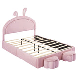 Rabbit Shaped Bed With Storage Stools Upholstered Pink - Furniture Home Direct