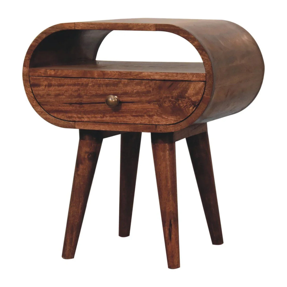 Circular Bedside Table With Open Slot - Caramel - Furniture Home Direct