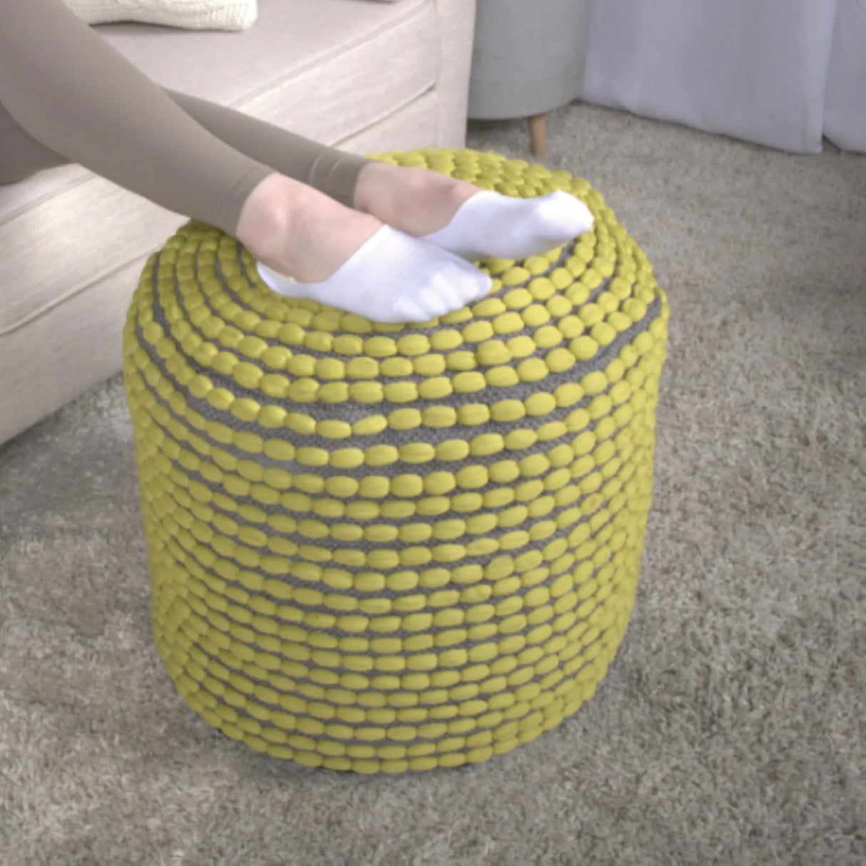 River - Handcrafted Cylindrical Pouf Water Resistant Fabric - Furniture Home Direct