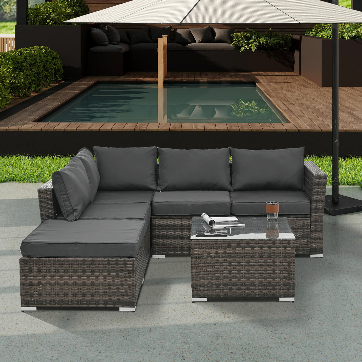 5 Piece Wicker Patio Sectional Set - Gray - Furniture Home Direct