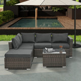 5 Piece Wicker Patio Sectional Set - Gray - Furniture Home Direct