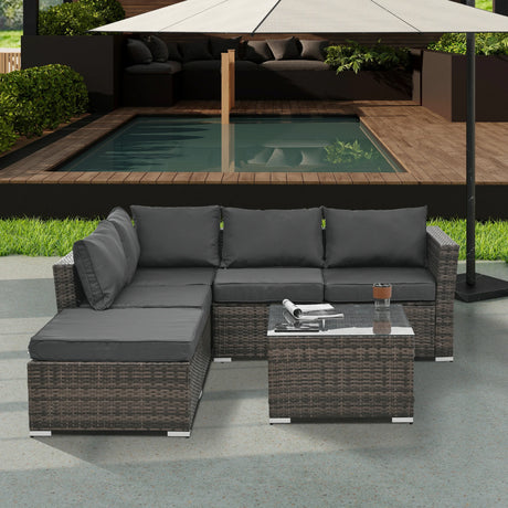 5 Piece Wicker Patio Sectional Set - Gray - Furniture Home Direct
