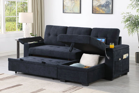 Ashlyn II - 84"W Woven Fabric Reversible Sleeper Sectional Sofa with Storage Chaise - Furniture Home Direct