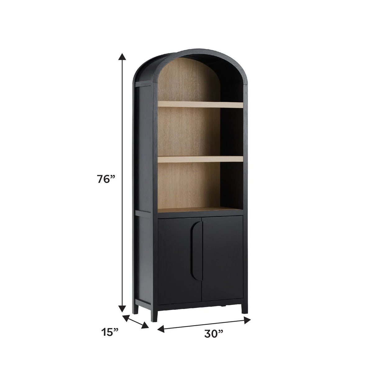 Modern 3 Shelf Open Arched Bookcase Cabinet - Furniture Home Direct