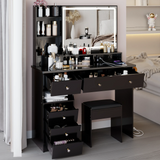 Vanity Desk With Cushioned Stool And Mirror Set Black - Furniture Home Direct