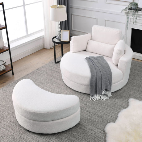 Linen Barrel Swivel Chair With Storage Ottoman - Furniture Home Direct