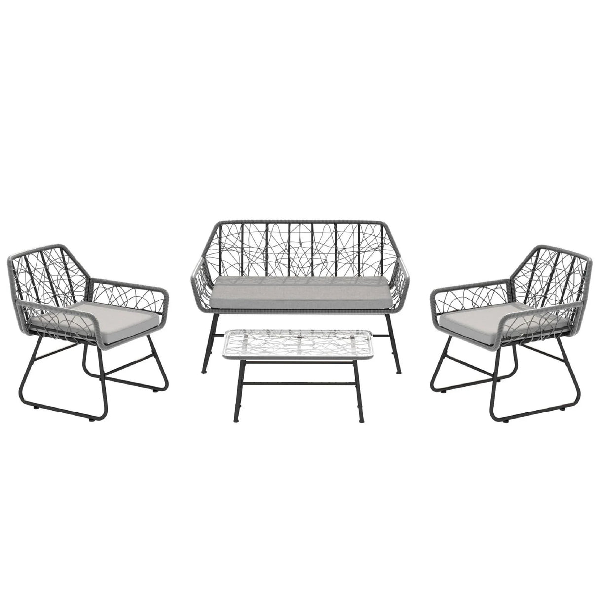 4 Piece Wicker Patio Furniture Set With Tempered Glass Table And Detachable Cushions - Furniture Home Direct