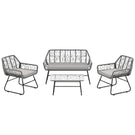 4 Piece Wicker Patio Furniture Set With Tempered Glass Table And Detachable Cushions - Furniture Home Direct