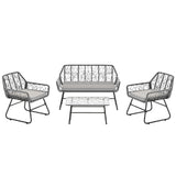 4 Piece Wicker Patio Furniture Set With Tempered Glass Table And Detachable Cushions - Furniture Home Direct