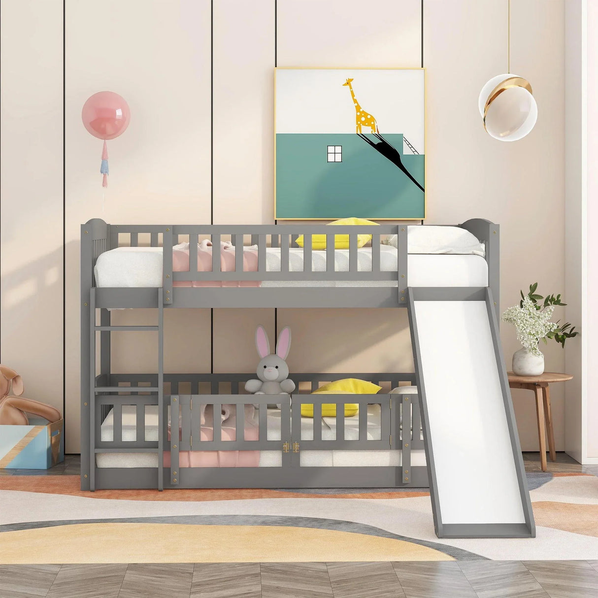 Low Bunk Bed With Slide, Fence And Ladder - Furniture Home Direct
