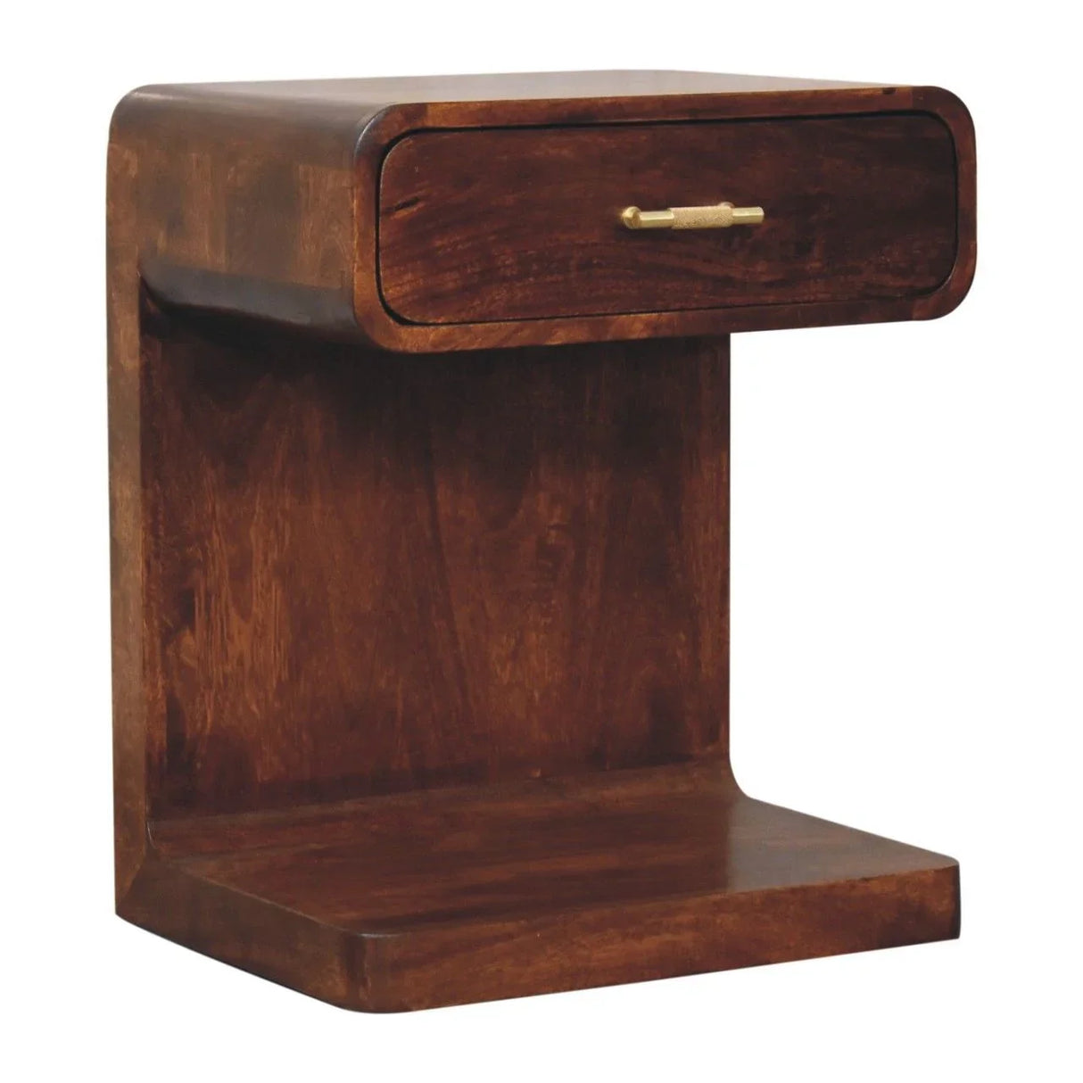 T Bar Rounded Bedside Table - Dark Brown - Furniture Home Direct