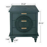Hollow Carved 3 Drawer Dresser With Metal Handles, Storage Chest For Living Room Or Bedroom - Blackish Green - Furniture Home Direct