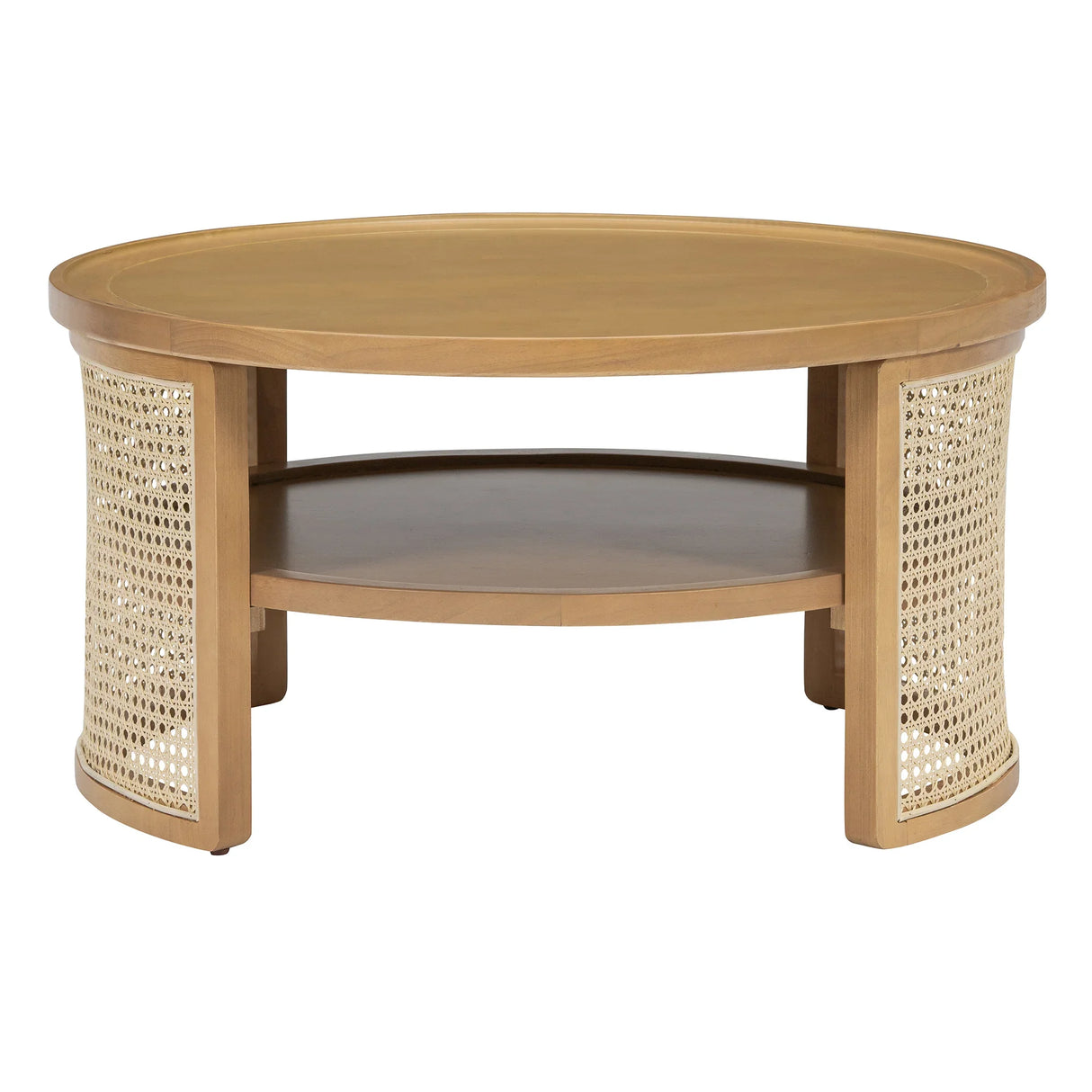Round Coffee Table With Storage Caned Sides Natural - Furniture Home Direct