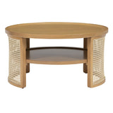 Round Coffee Table With Storage Caned Sides Natural - Furniture Home Direct