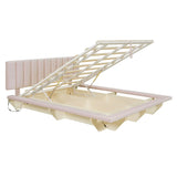 Upholstered Floating Hydrualic Platform Bed With LED Light And USB Port - Furniture Home Direct