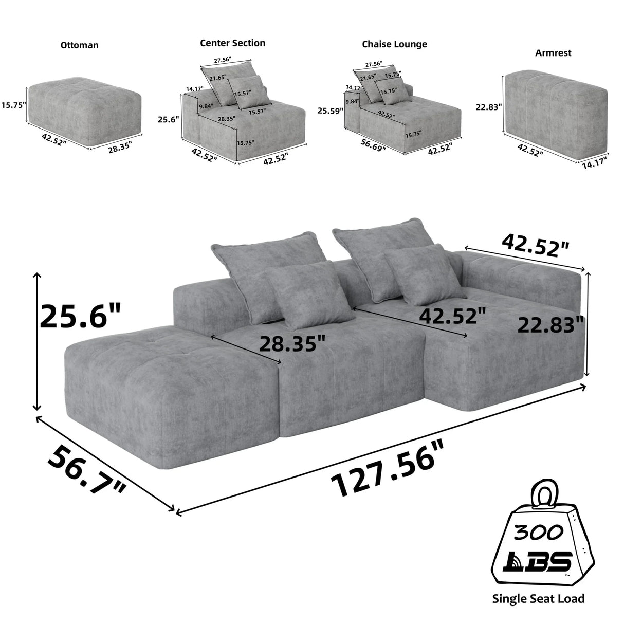 Modern Oversized Diy Combination Modular Sectional Sofa With Pillows - Furniture Home Direct