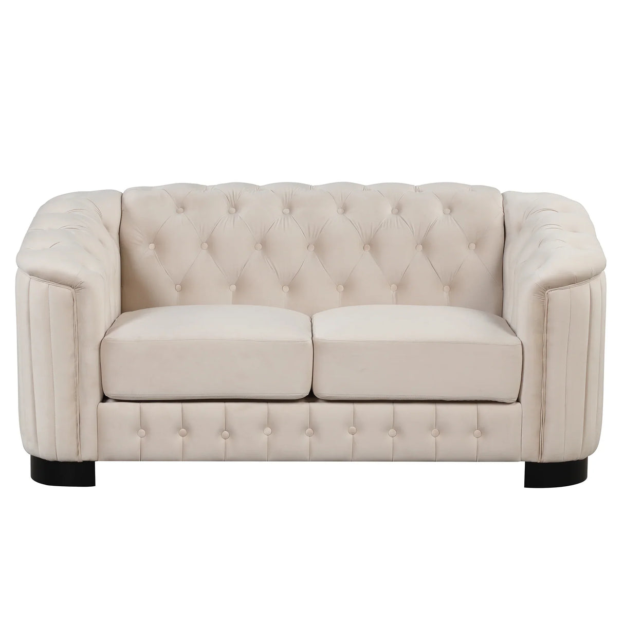 Modern 3-Piece Velvet Upholstered Living Room Set Including Sofa, Love Seat and Chair, Beige - Furniture Home Direct
