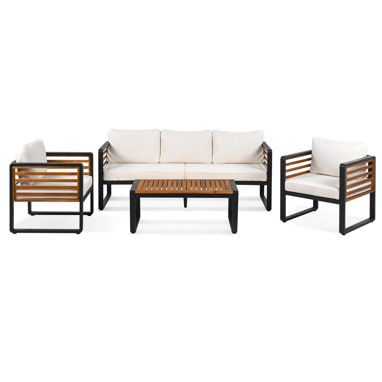 4 Piece Outdoor Conversation Set - Beige - Furniture Home Direct