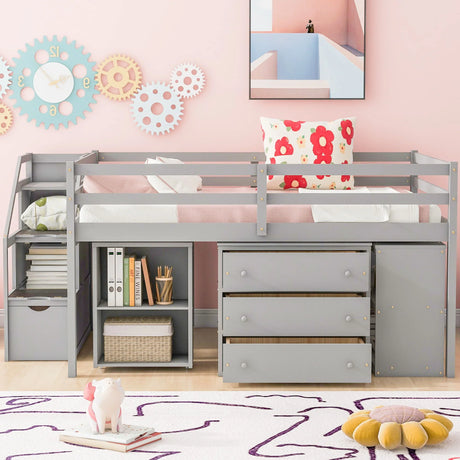 Loft Bed With Retractable Writing Desk And 3 Drawers With Storage Stairs And Shelves - Furniture Home Direct