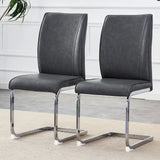 Dining Chairs Cantilever Metal Frame Polished PU Dark Gray - Furniture Home Direct