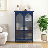 2 Doors Metal Storage Cabinet With Glass Doors - Dark Blue - Furniture Home Direct