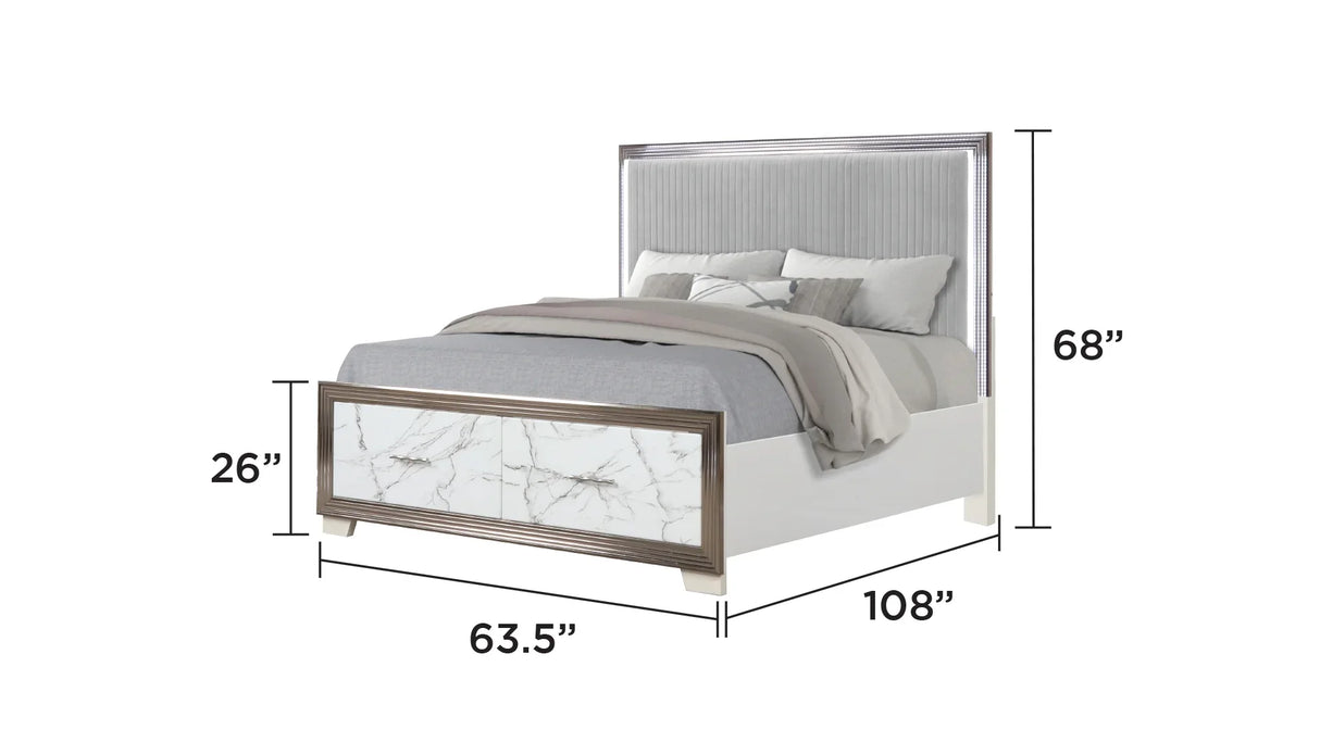 Queen Bed With Marble Pattern Dresser Nightstand White - Furniture Home Direct