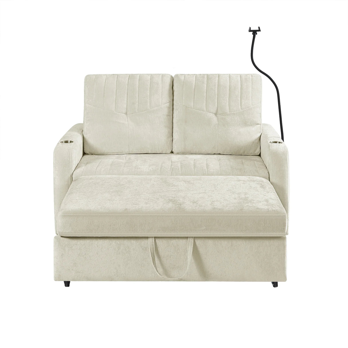 Sleeper Sofa With Adjustable Backrest, Two Cup Holders, Phone Holder, Three Charging Ports And Side Storage Pockets- Beige - Furniture Home Direct