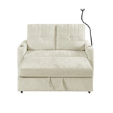 Sleeper Sofa With Adjustable Backrest, Two Cup Holders, Phone Holder, Three Charging Ports And Side Storage Pockets- Beige - Furniture Home Direct