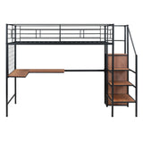 Loft Bed With Desk And Grid, Stylish Frame With Lateral Storage Ladder And Wardrobe - Furniture Home Direct