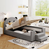 Upholstered Daybed With Bear Shaped Headboard, Hydraulic System And Breathable Mesh Fence - Furniture Home Direct